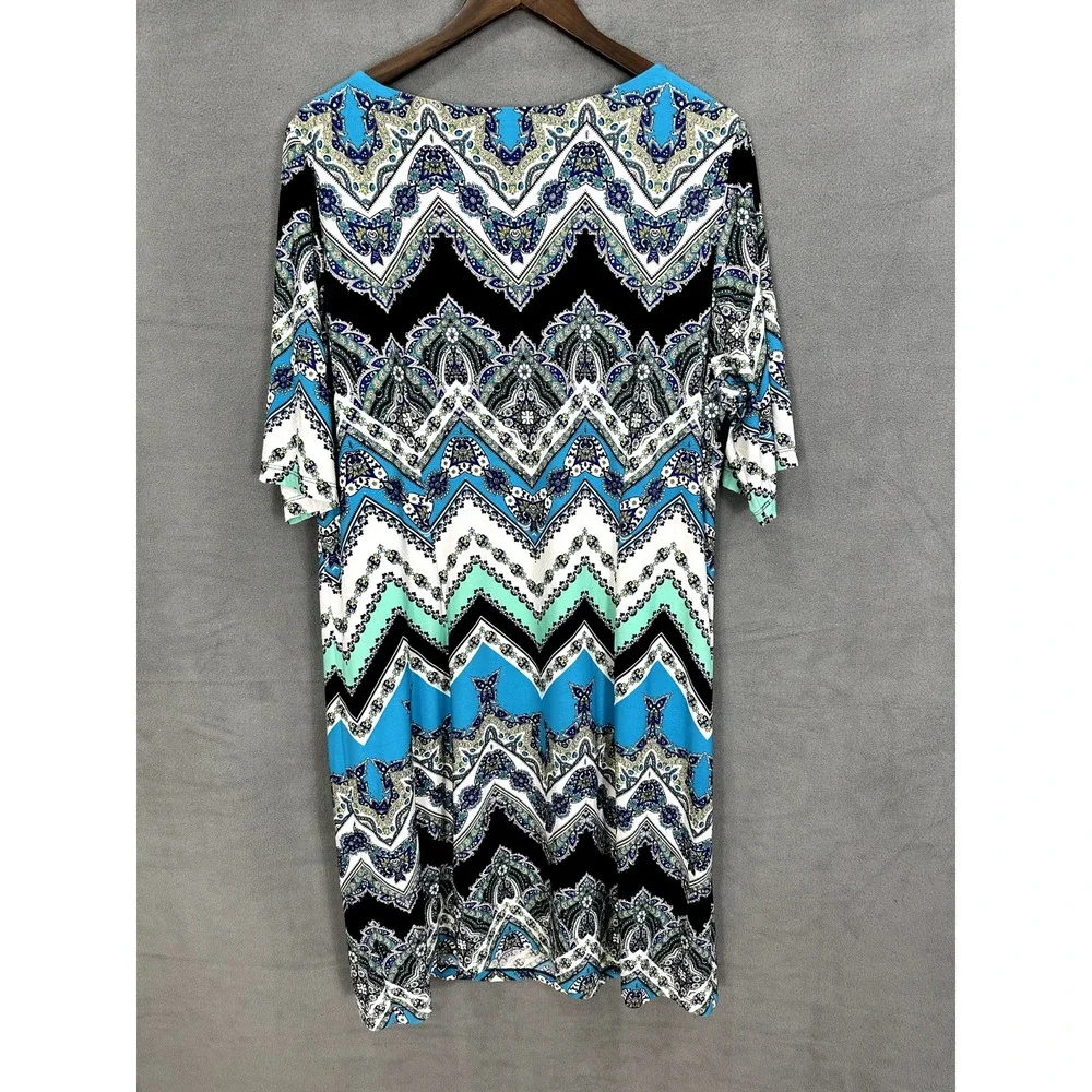 Sandra Dareen‎ Shift Dress Womens 2X Blue Geometric Stretch Art To Wear Boho